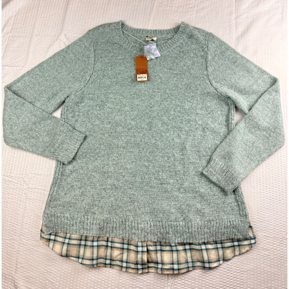 Sonoma Goods For Life Womens XL Sweater Mint Green Plaid Layered Hem NWT NEW